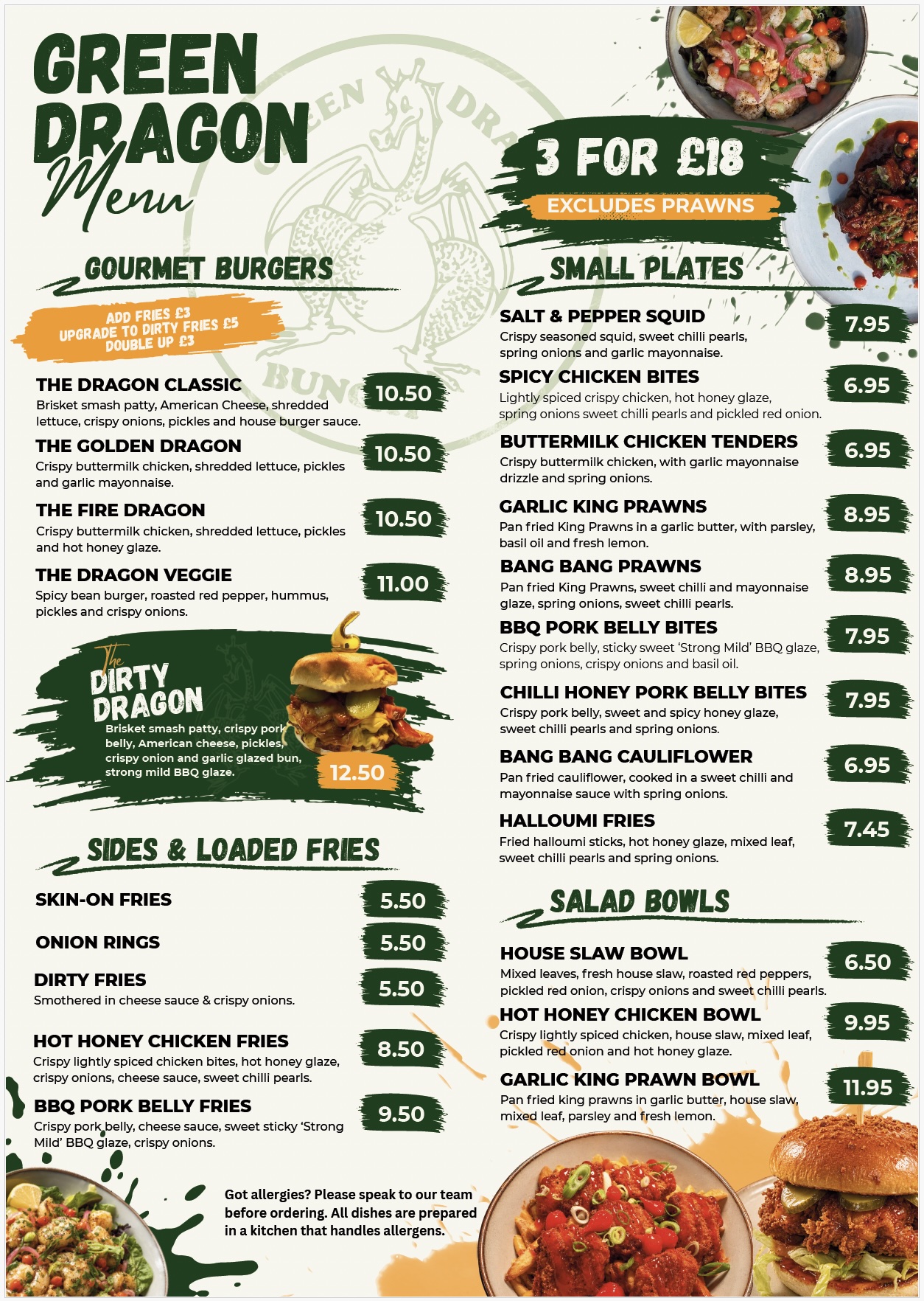 Current Green Dragon Menu