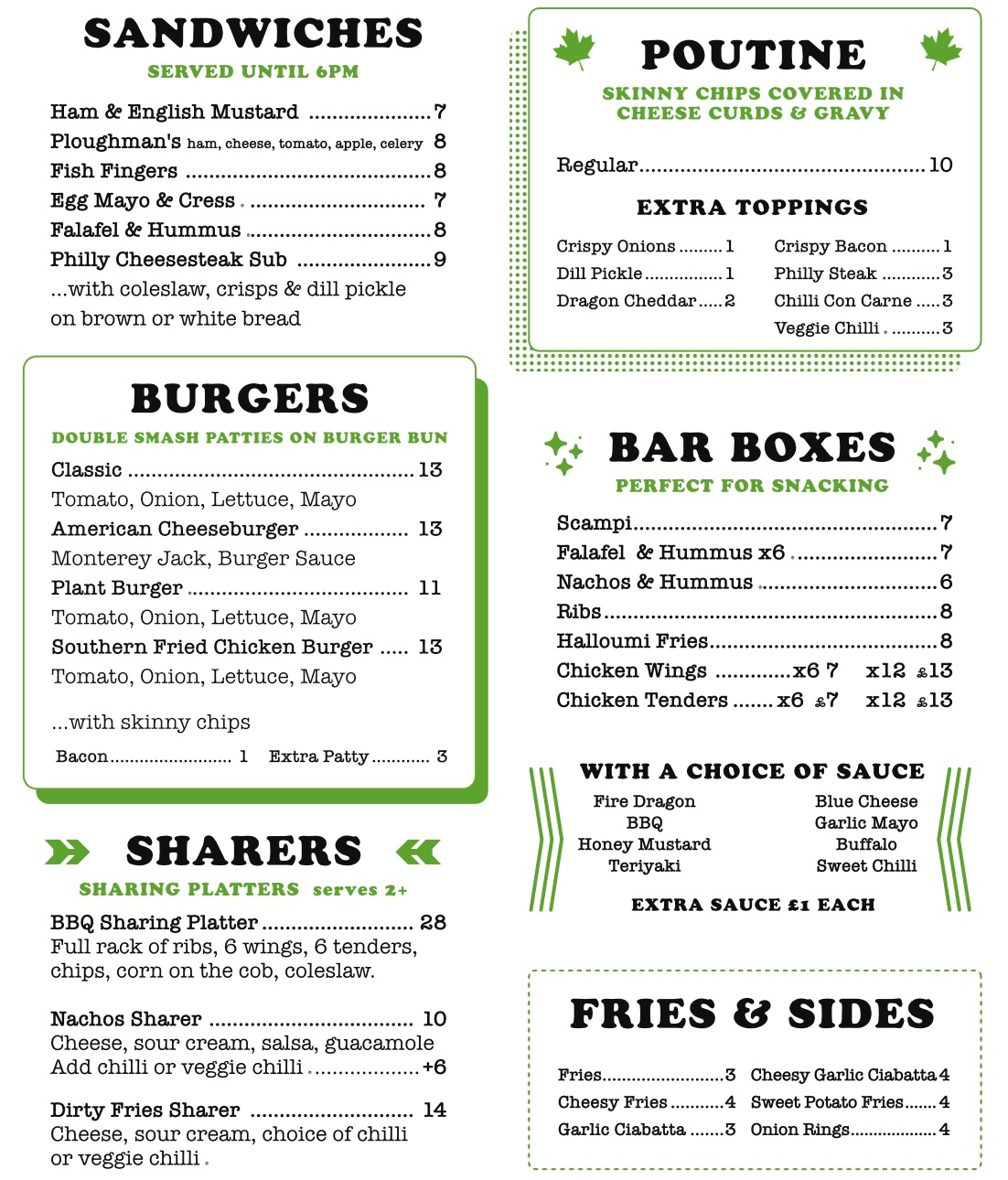 Current Green Dragon Menu