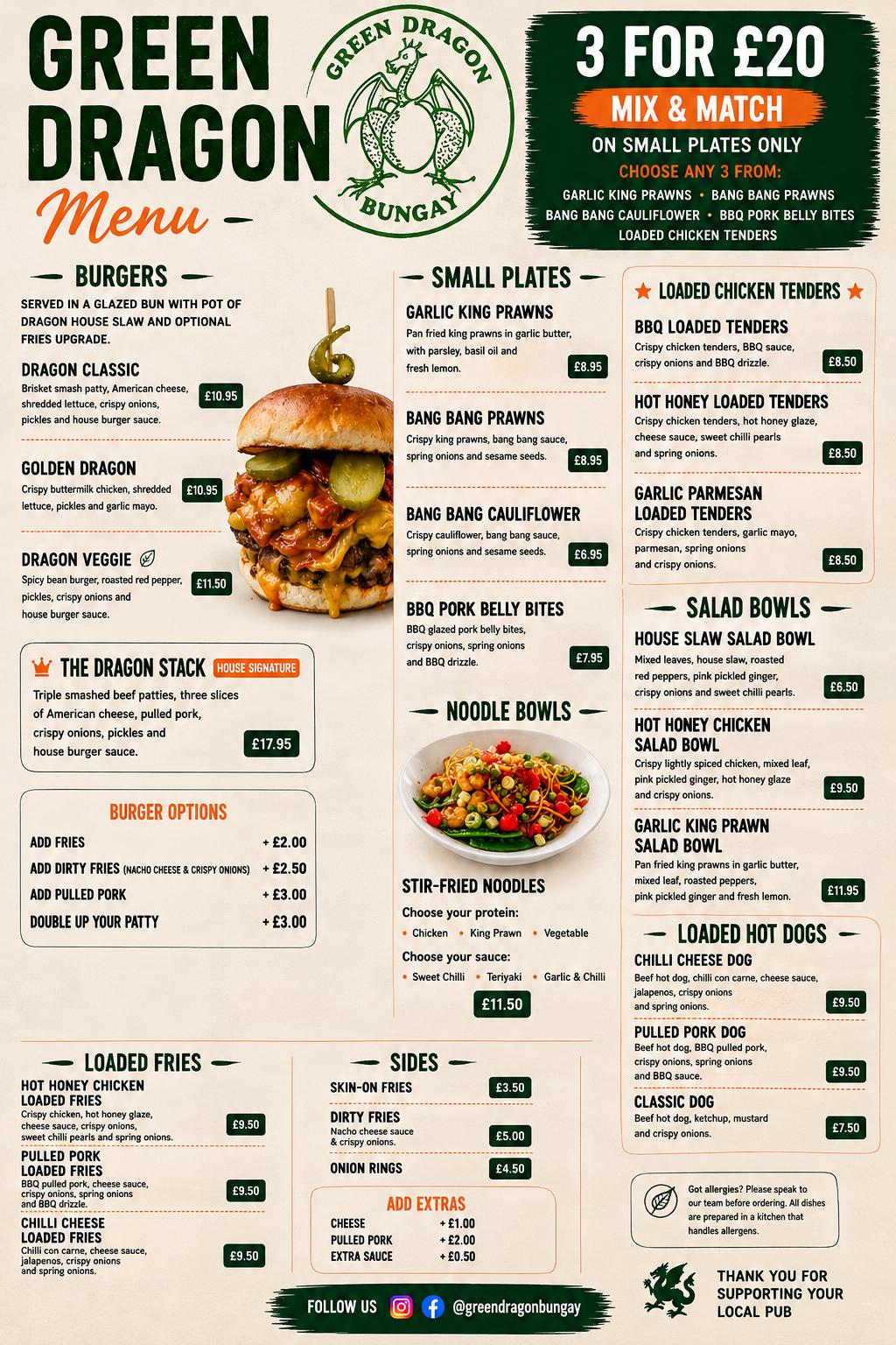 Current Green Dragon Menu