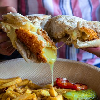 Green Dragon's deep fried brie sandwich oozing with cheese